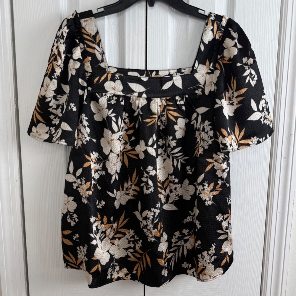 NwT Draper James Maren Top XS Black Floral Flutter Sleeve Cottagecore Blouse